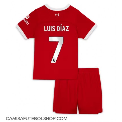 Camisa de time de futebol Liverpool Luis Diaz #7 Replicas 1º Equipamento Infantil 2023-24 Manga Curta (+ Calças curtas)